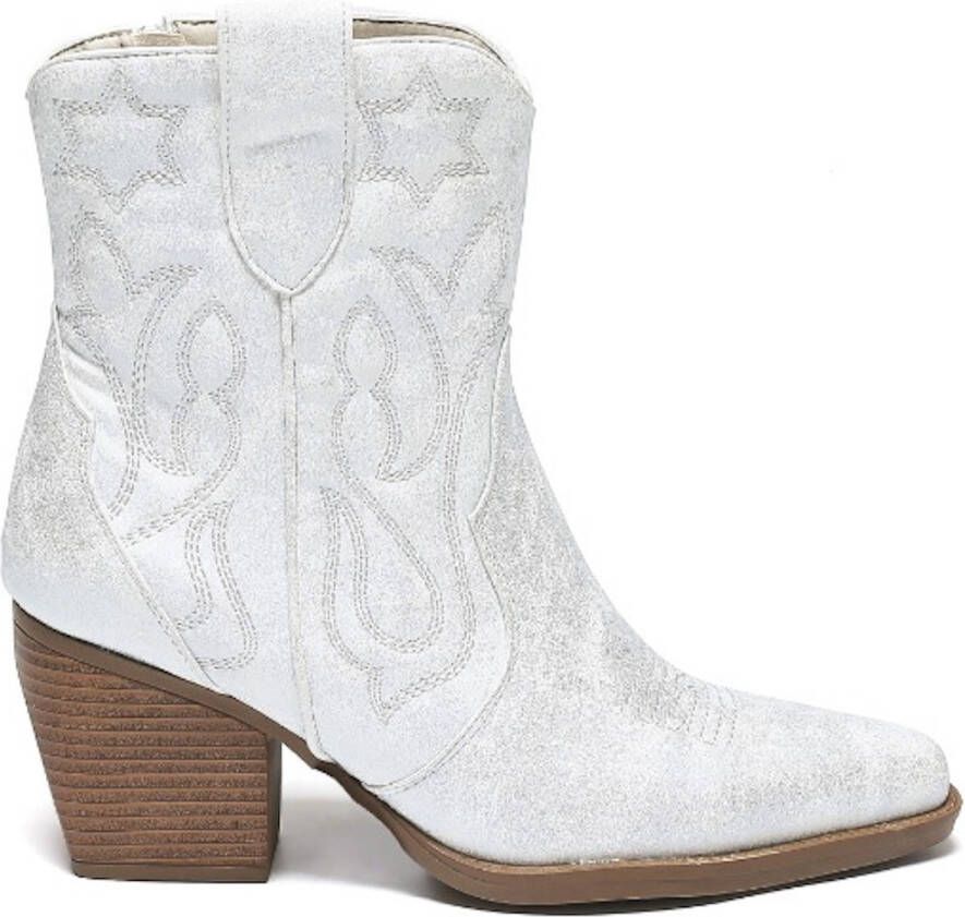 Weloveshoes Smile Favorites Dames Cowboylaarzen met Hak Kort Zilver Imitatieleer