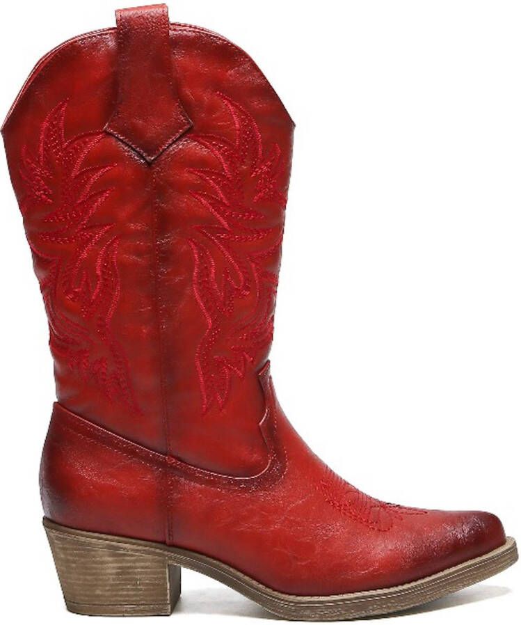 Weloveshoes Smile Favorites Dames Cowboylaarzen met Hak Rood Imitatieleer