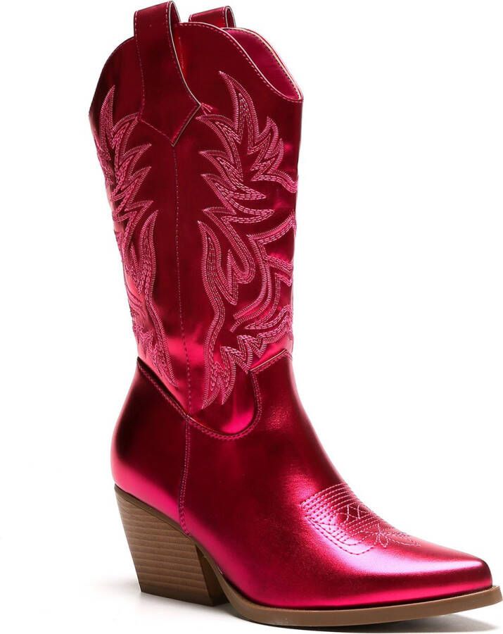 Weloveshoes Black Friday Deal Dames Cowboylaarzen met Hak Imitatieleer Roze