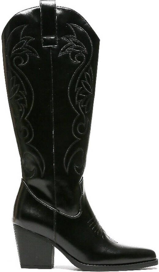 Weloveshoes Smile Favorites Dames Cowboylaarzen met Hak Zwart Imitatieleer