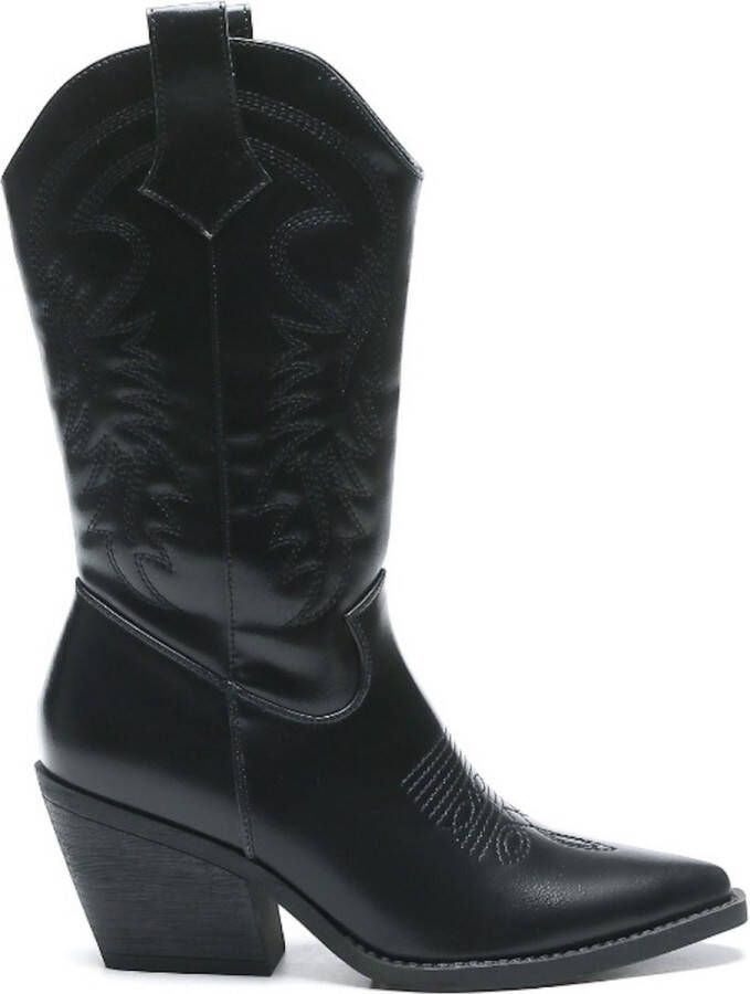 Weloveshoes Smile Favorites Dames Cowboylaarzen met Hak Zwart Imitatieleer