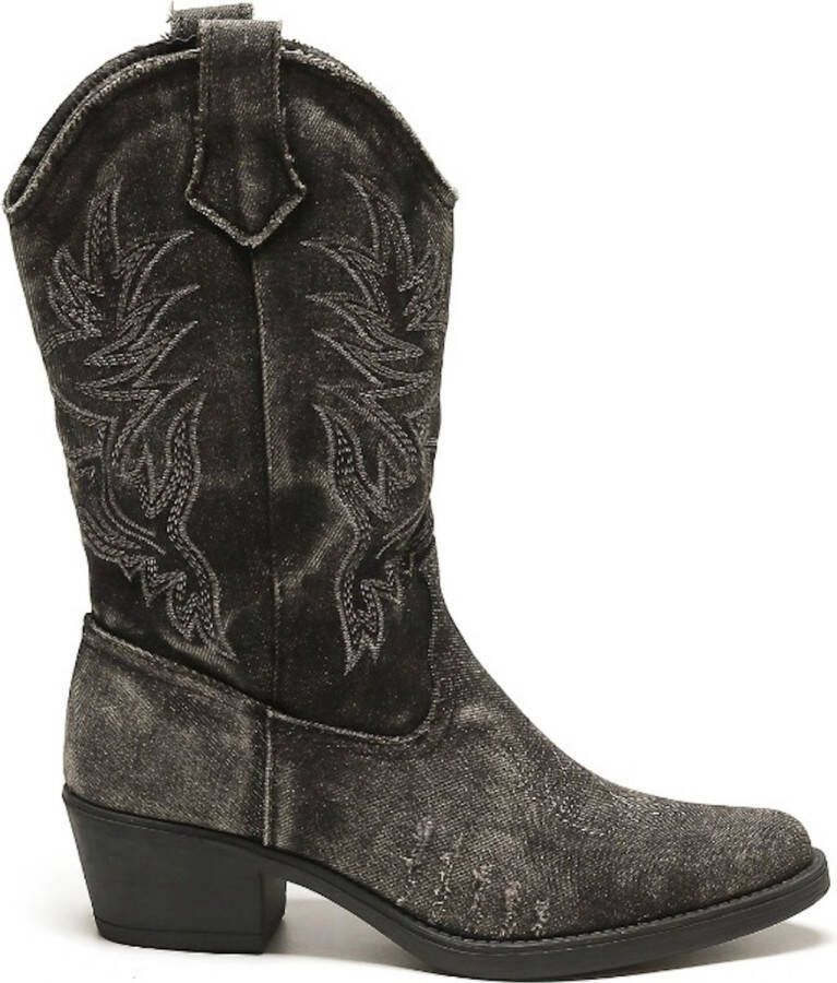 Weloveshoes Smile Favorites Dames Cowboylaarzen met Hak Zwart Stof