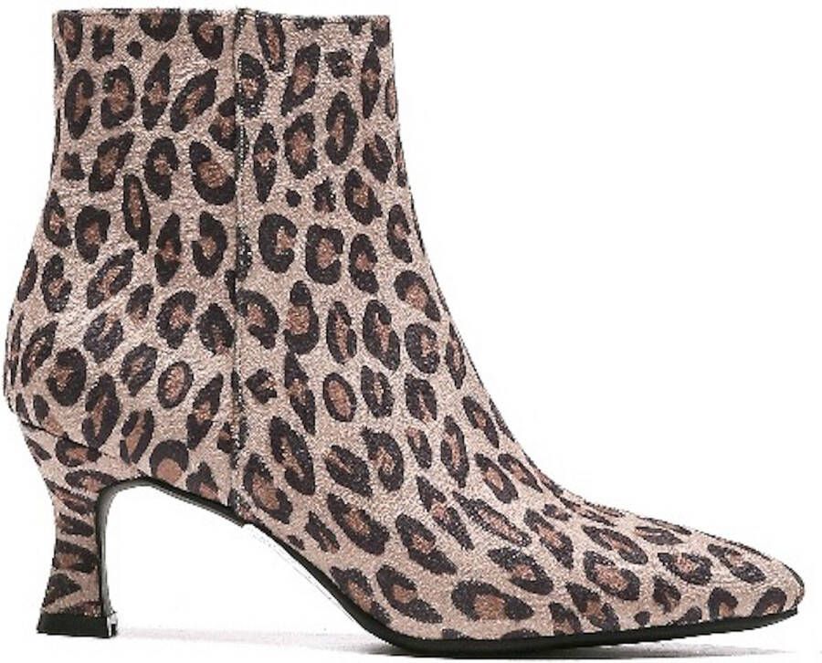 Weloveshoes Smile Favorites Dames Enkellaarzen met Hak Beige Suedine Leopard