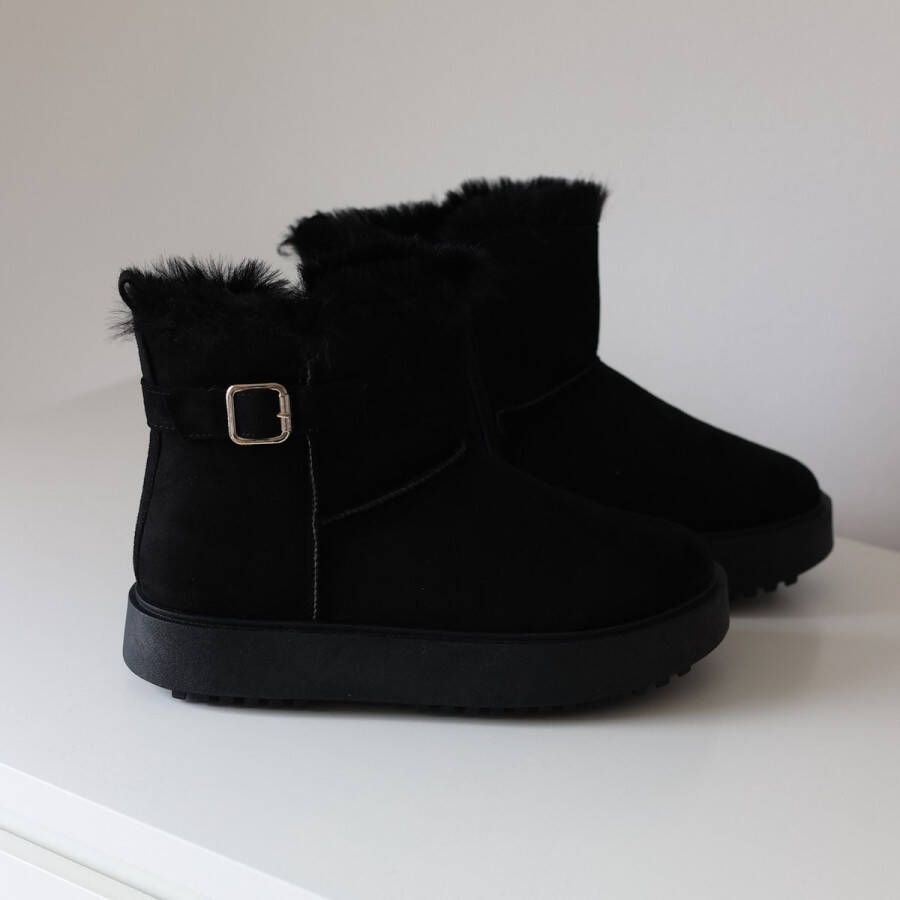 Weloveshoes Smile Favorites Dames Uggies Pantoffels Boots Zwart Stof