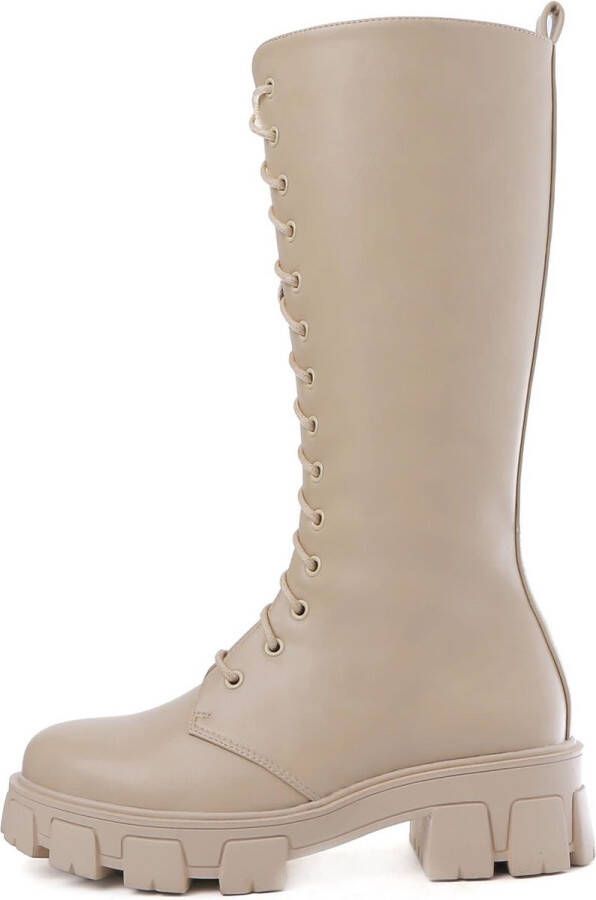 Weloveshoes Smile Favorites Dames Veterboots Beige Imitatieleer