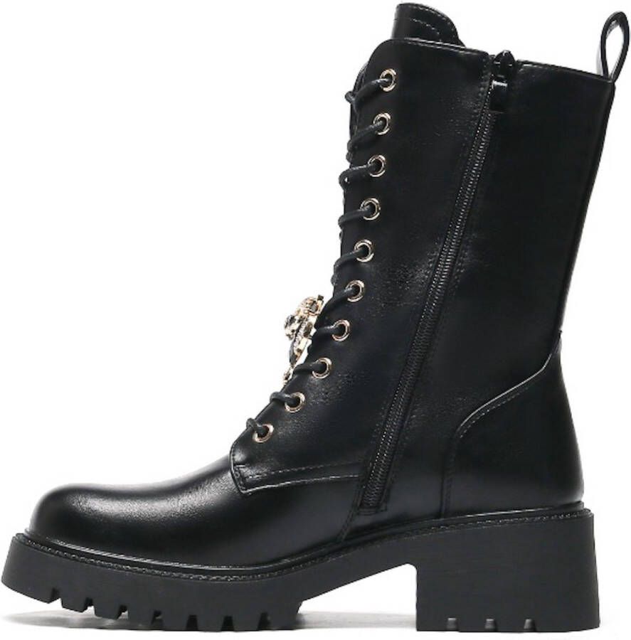 Weloveshoes Smile Favorites Dames Veterboots Zwart Imitatieleer