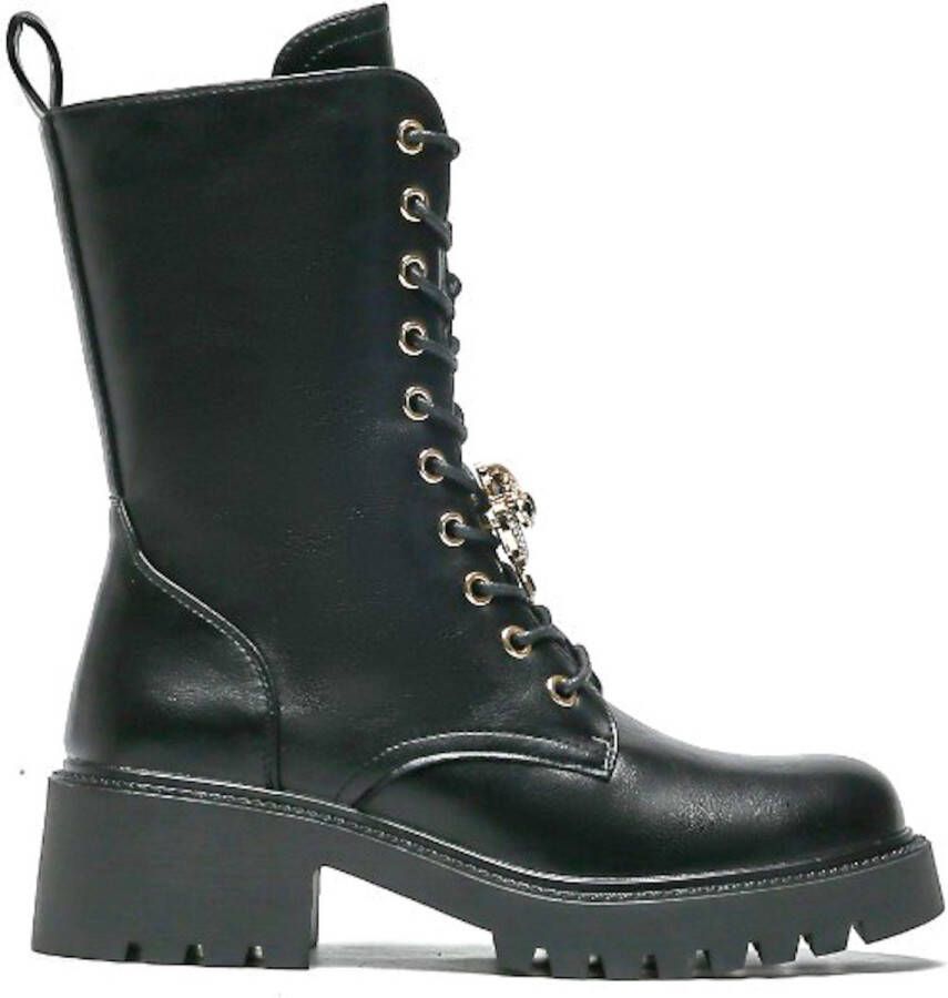 Weloveshoes Smile Favorites Dames Veterboots Zwart Imitatieleer