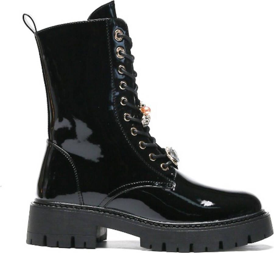 Weloveshoes Smile Favorites Dames Veterboots Zwart Imitatieleer