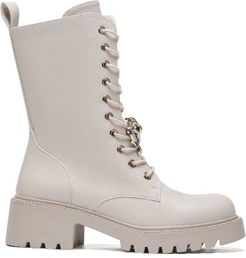 Weloveshoes Smile Favorites Dames Veterboots Zwart Imitatieleer