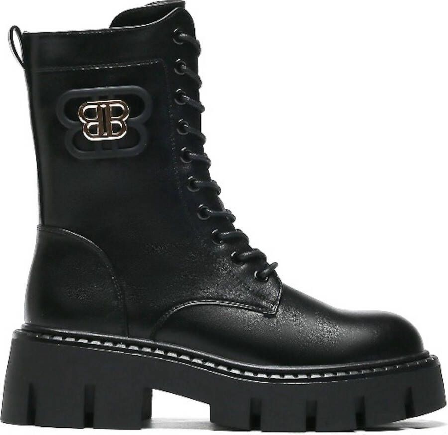 Weloveshoes Smile Favorites Dames Veterboots Zwart Imitatieleer