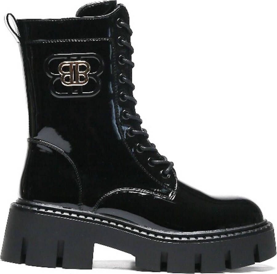 Weloveshoes Smile Favorites Dames Veterboots Zwart Imitatieleer Lak