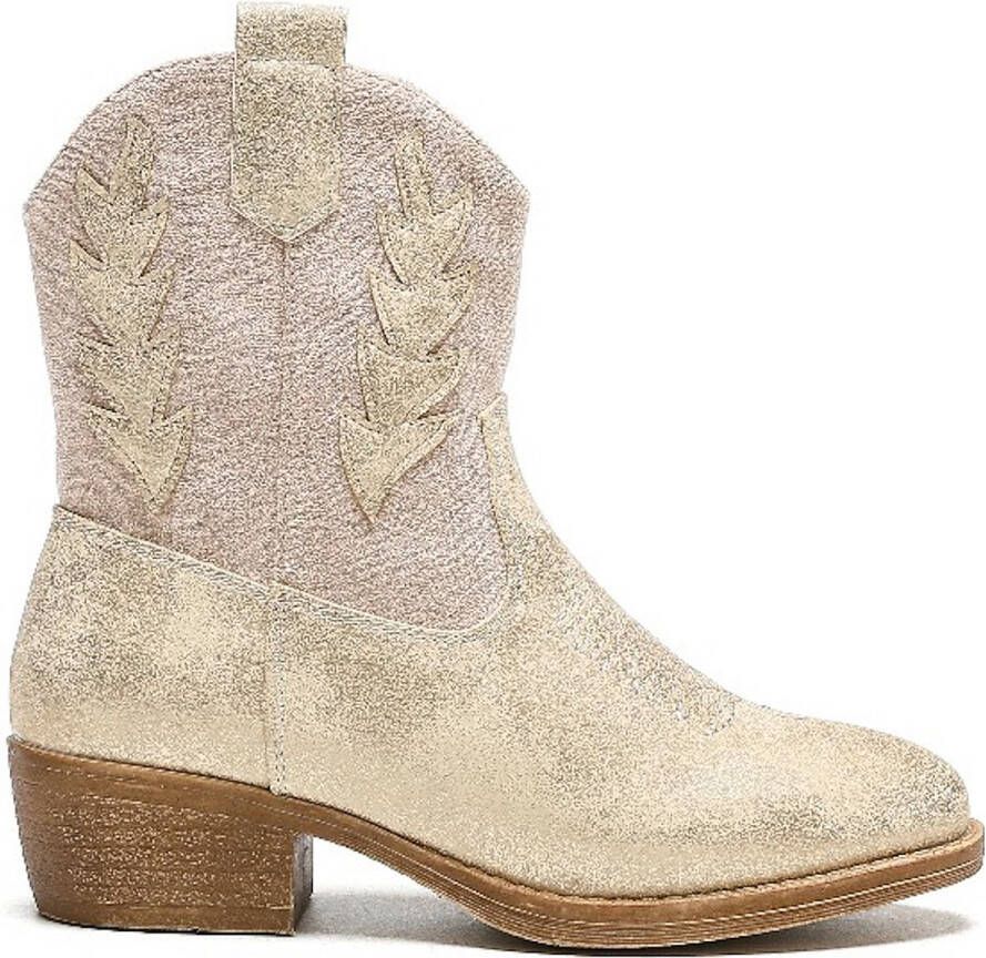 Weloveshoes Smile Favorites Meisjes Cowboylaarzen Beige Imitatieleer Suedine Goud