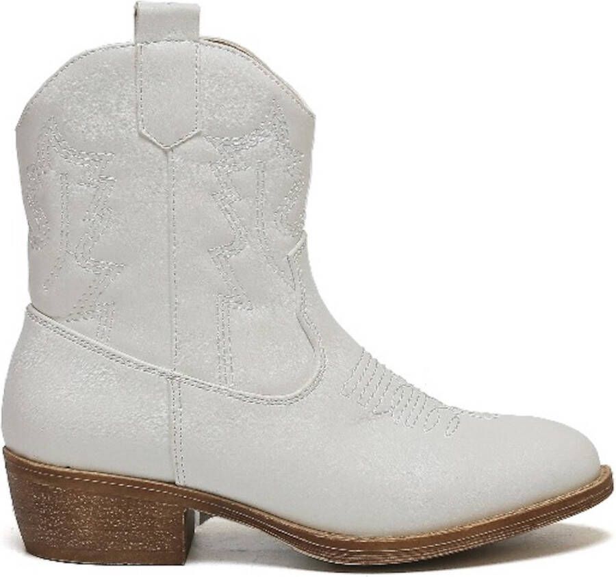 Weloveshoes Smile Favorites Meisjes Cowboylaarzen met Hak Kort Wit Imitatieleer