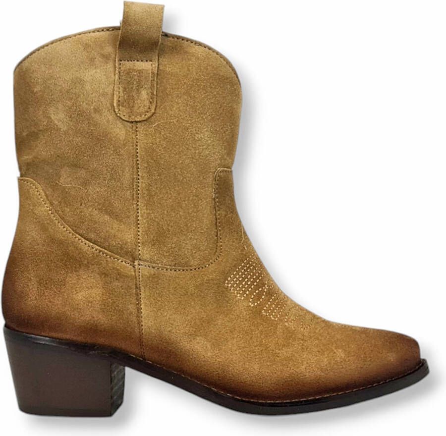 Weloveshoes Smile Favorites Vrouwen Cowboylaarzen met Hak Kort Khaki Suéde