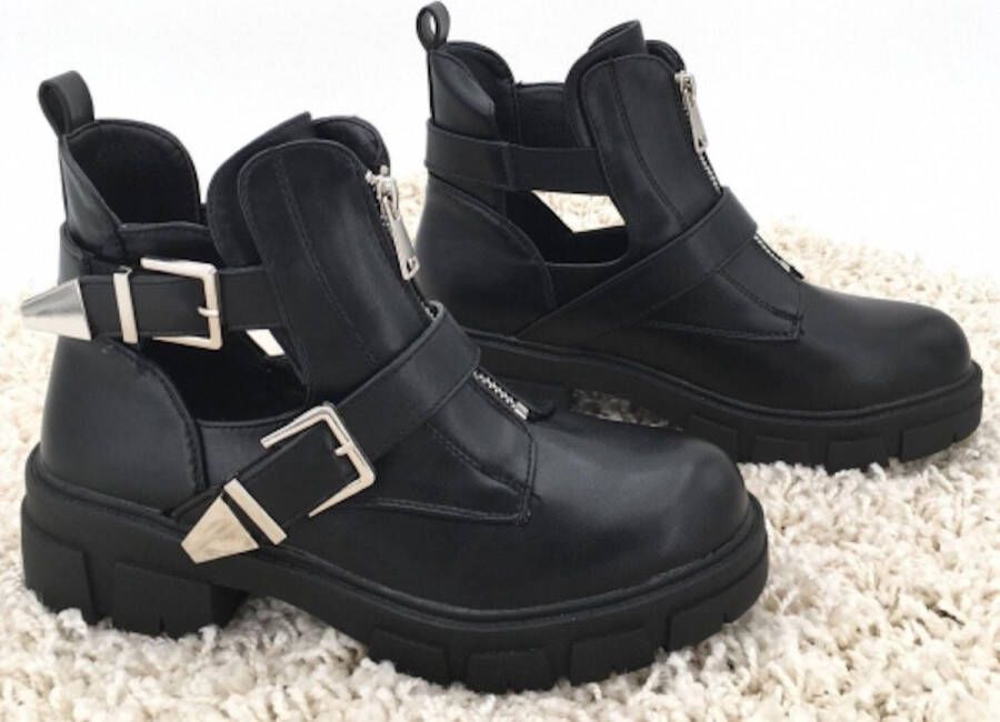 Weloveshoes SmileFavorites® Biker boots met Hak Imitatieleer Zwart