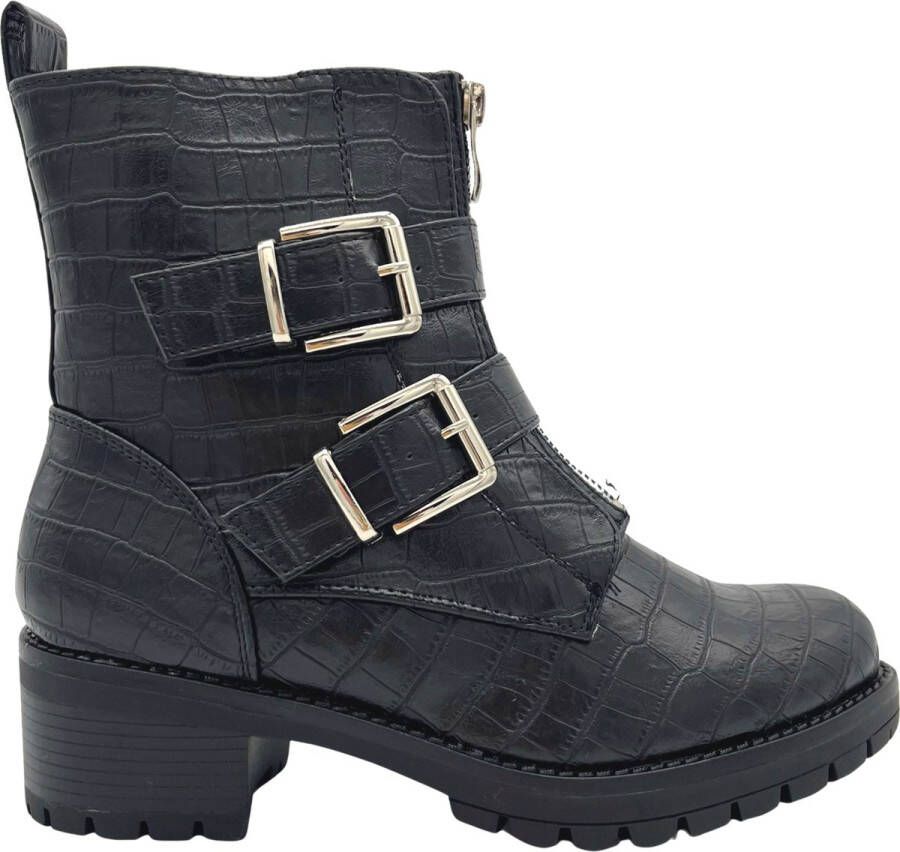 Weloveshoes SmileFavorites Biker boots met Hak Zwart Imitatieleer