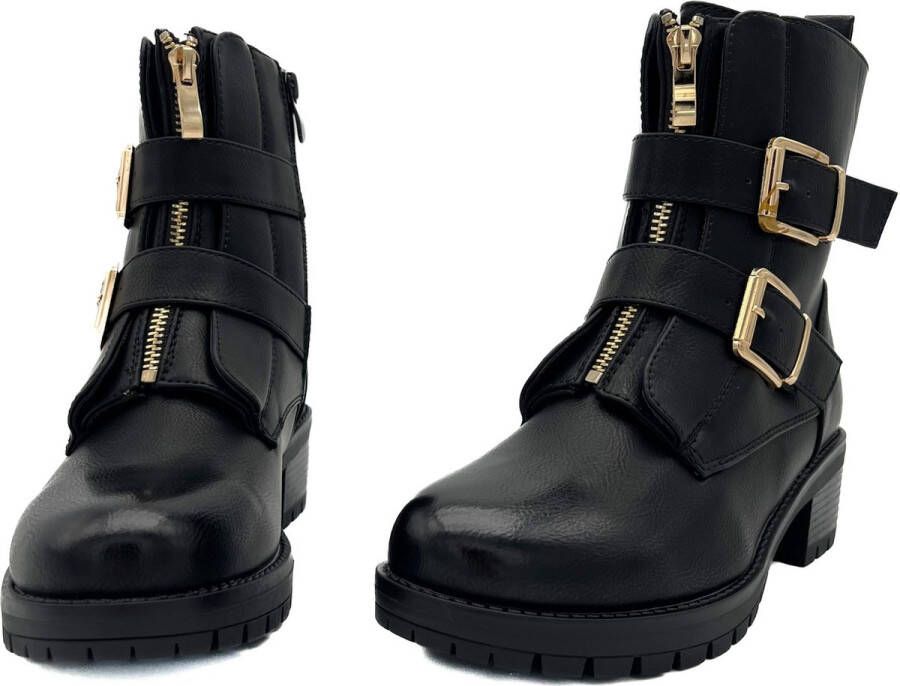 Weloveshoes SmileFavorites Biker boots met Hak Zwart Imitatieleer