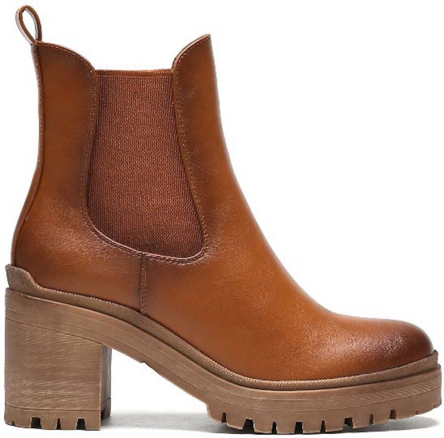 Weloveshoes SmileFavorites Chelsea boots met Hak Imitatieleer Camel