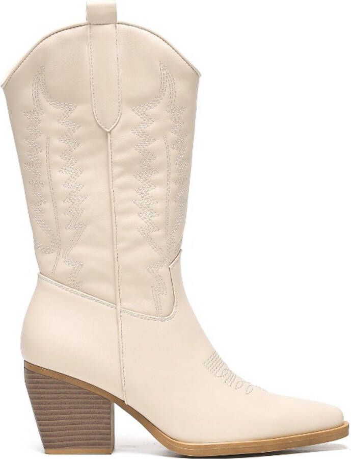 Weloveshoes Smile Favorites Dames Cowboylaarzen met Hak Beige Imitatieleer