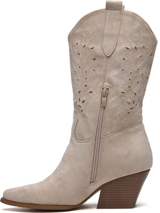 Weloveshoes Cyber Monday Deal Dames Cowboylaarzen met Hak Suedine Beige