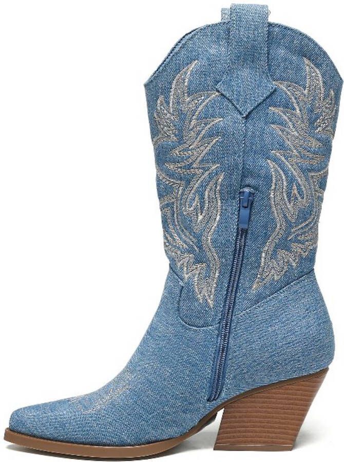 Weloveshoes SmileFavorites Dames Cowboylaarzen met Hak Blauw