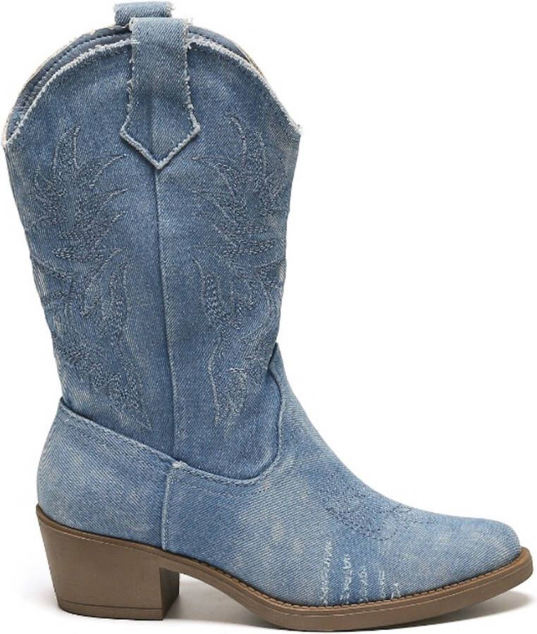 Weloveshoes Smile Favorites Dames Cowboylaarzen met Hak Blauw Stof