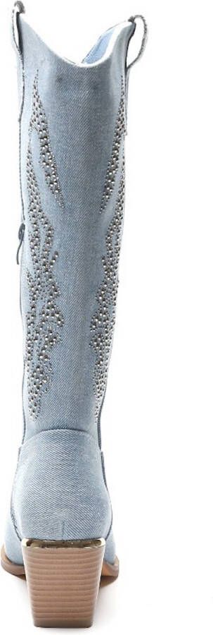 Weloveshoes SmileFavorites Dames Cowboylaarzen met Hak Blauw Stof