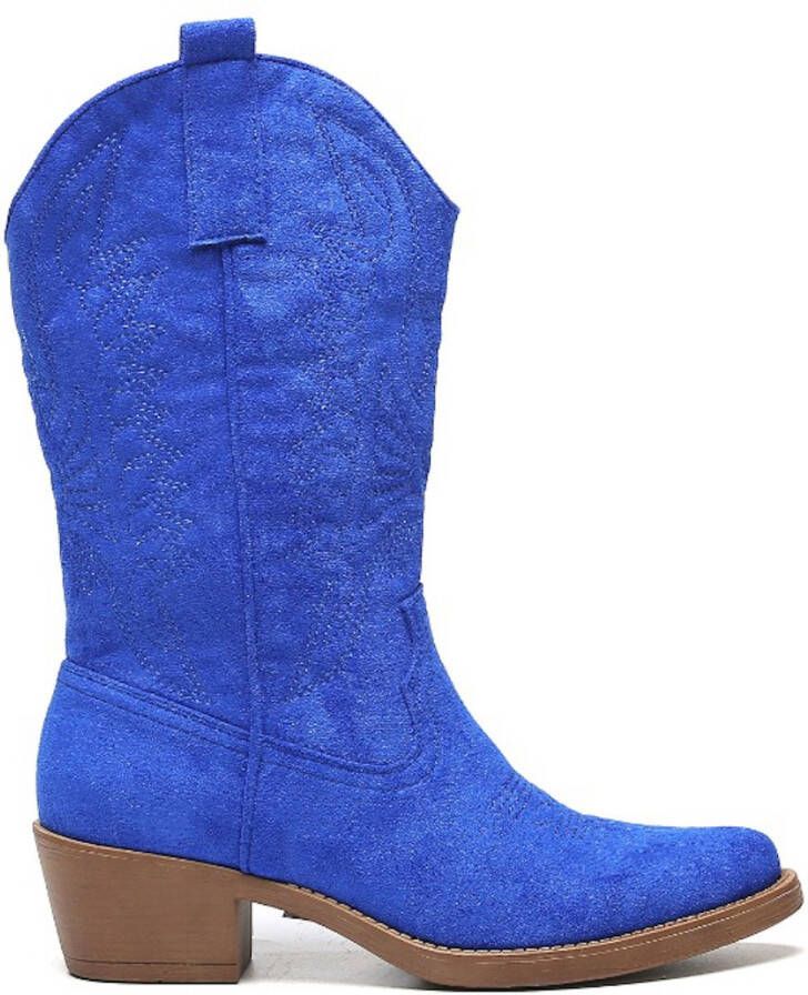 Weloveshoes Smile Favorites Dames Cowboylaarzen met Hak Blauw Suedine