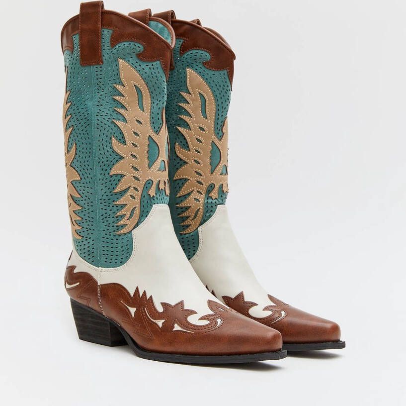 Weloveshoes SmileFavorites Dames Cowboylaarzen met Hak Camel Imitatieleer