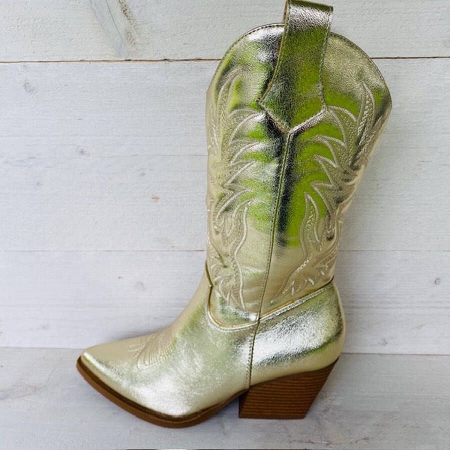 Weloveshoes Smile Favorites Dames Cowboylaarzen met Hak Goud Imitatieleer