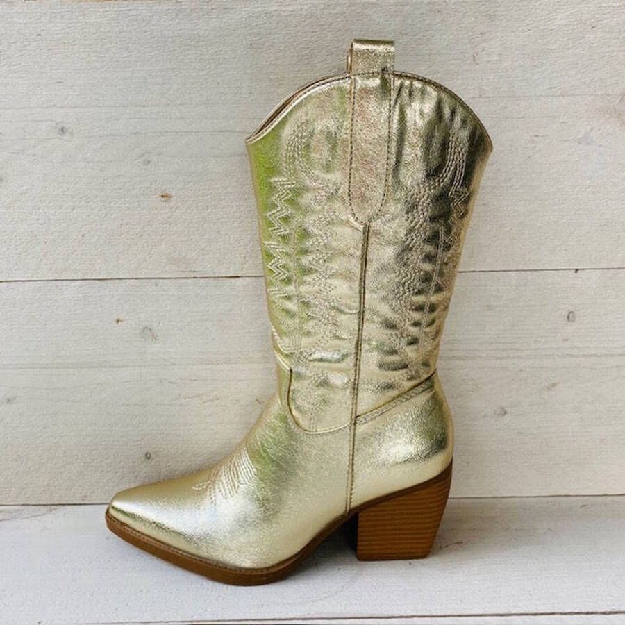 Weloveshoes Black Friday Deal Dames Cowboylaarzen met Hak Imitatieleer Goud