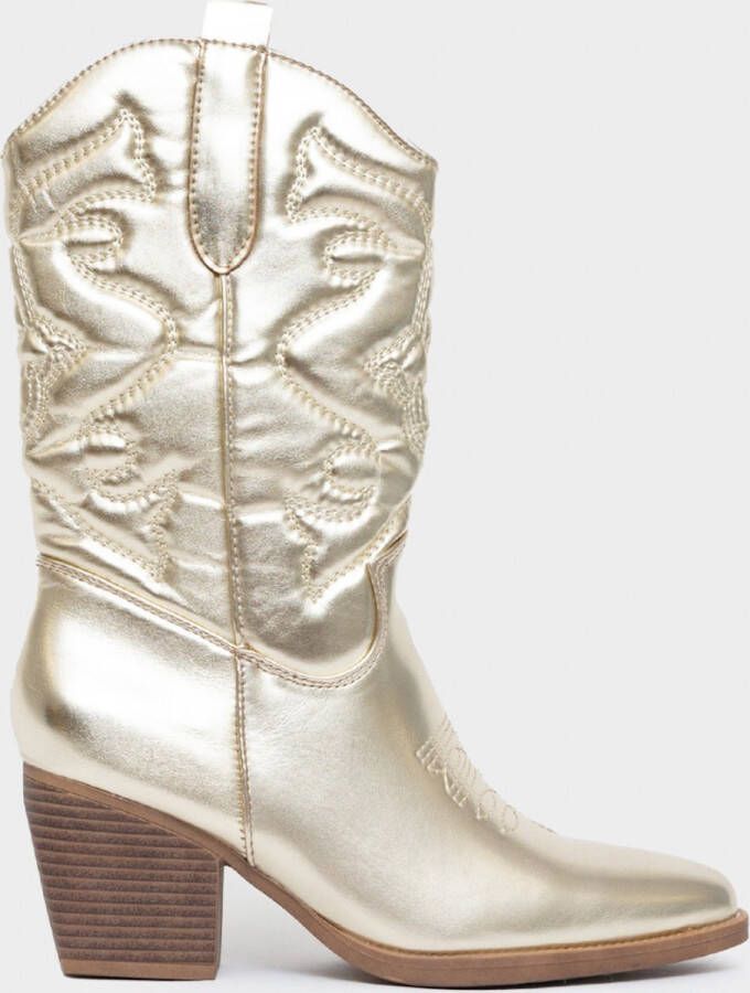 Weloveshoes SmileFavorites Dames Cowboylaarzen met Hak Goud Imitatieleer