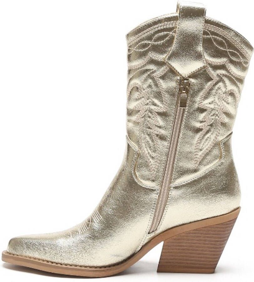 Weloveshoes SmileFavorites Dames Cowboylaarzen met Hak Goud Imitatieleer