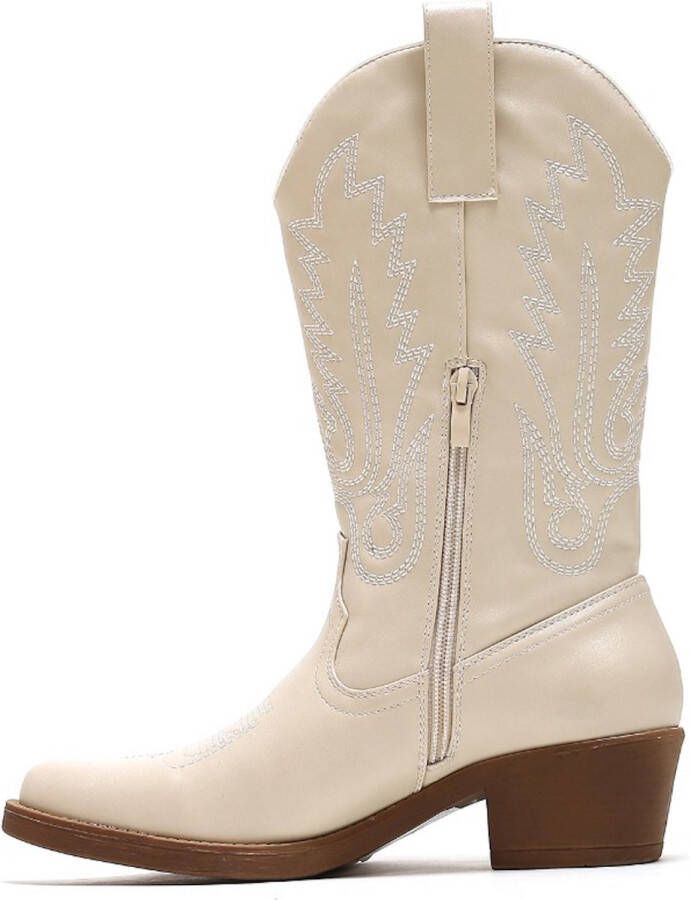 Weloveshoes Cyber Monday Deal Dames Cowboylaarzen met Hak Imitatieleer Beige - Foto 2