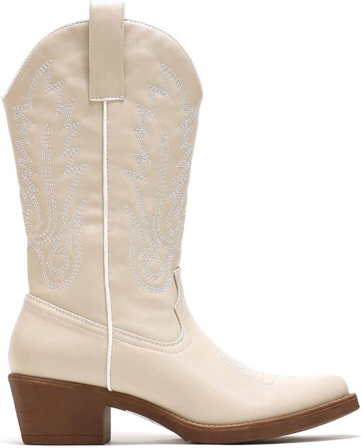 Weloveshoes SmileFavorites Dames Cowboylaarzen met Hak Imitatieleer Beige