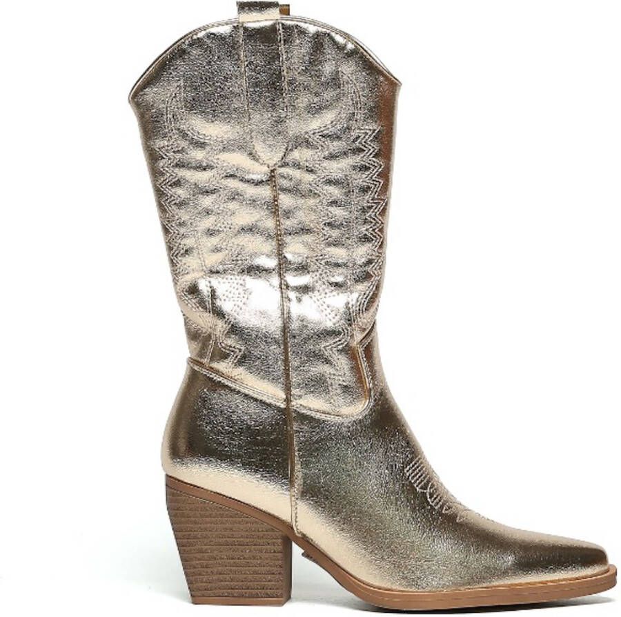 Weloveshoes Cyber Monday Deal Dames Cowboylaarzen met Hak Imitatieleer Goud