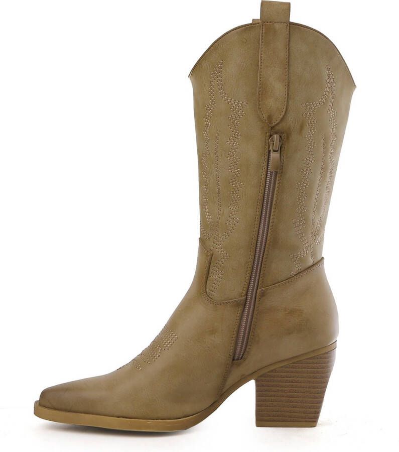 Weloveshoes Cyber Monday Deal Dames Cowboylaarzen met Hak Imitatieleer Khaki