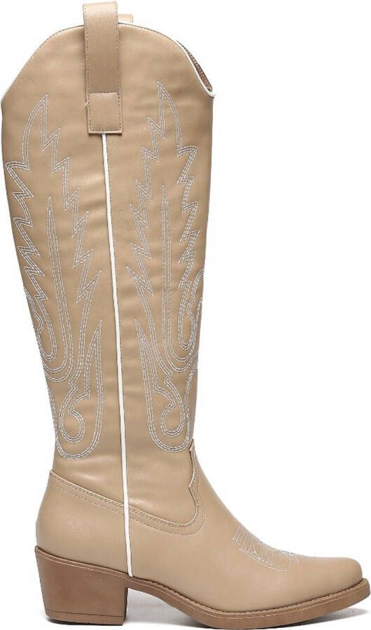 Goedkopeschoenen.com Smile Favorites Dames Cowboylaarzen met Hak Khaki Imitatieleer - Foto 1