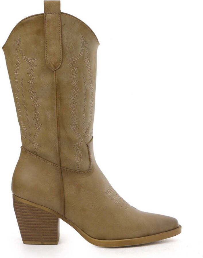 Weloveshoes Cyber Monday Deal Dames Cowboylaarzen met Hak Imitatieleer Khaki