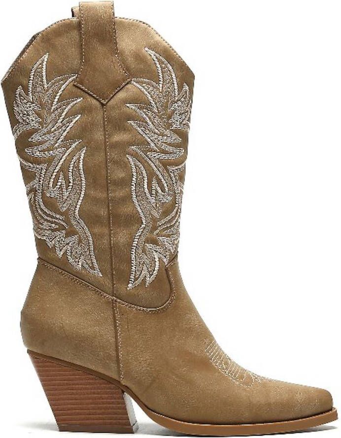 Weloveshoes Black Friday Deal Dames Cowboylaarzen met Hak Imitatieleer Khaki