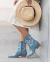 Weloveshoes SmileFavorites Dames Cowboylaarzen met Hak Kort Blauw Stof - Thumbnail 1