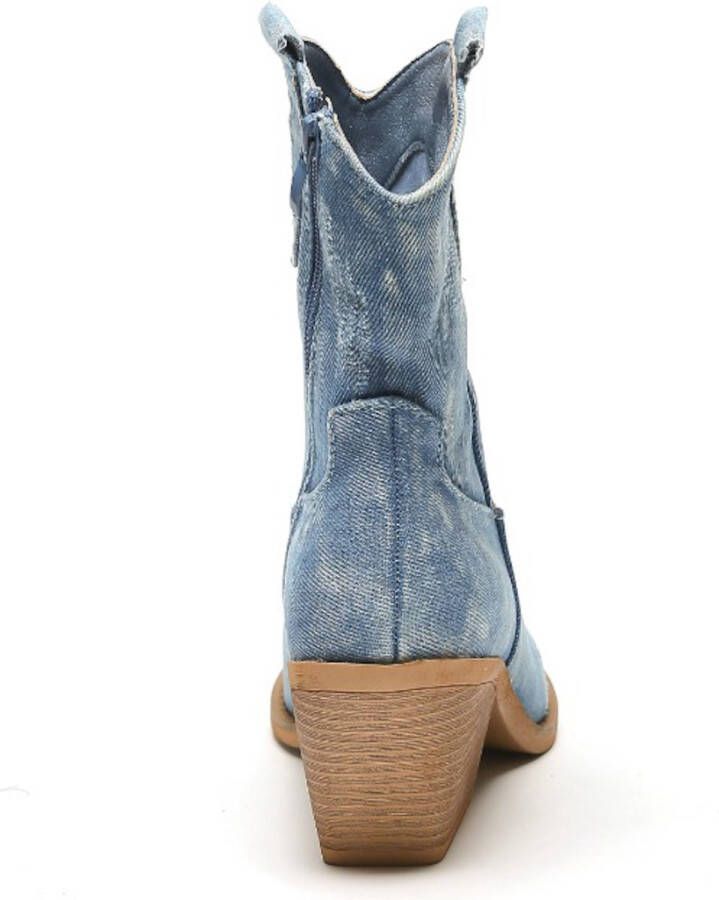 Weloveshoes SmileFavorites Dames Cowboylaarzen met Hak Kort Blauw Stof