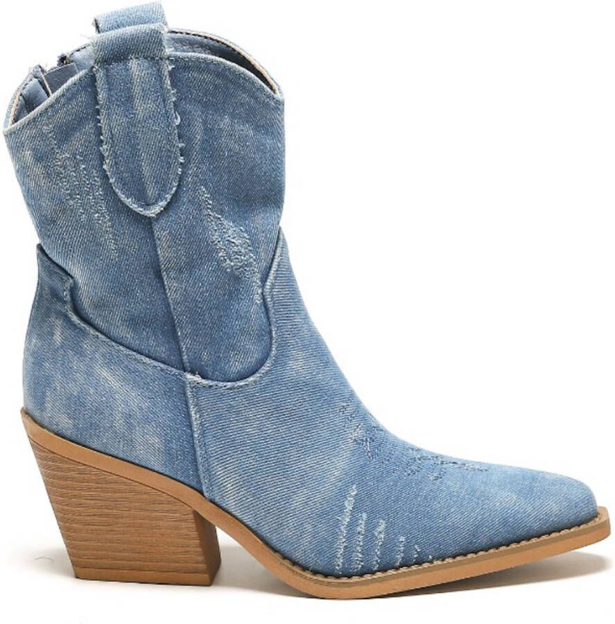 Weloveshoes SmileFavorites Dames Cowboylaarzen met Hak Kort Blauw Stof