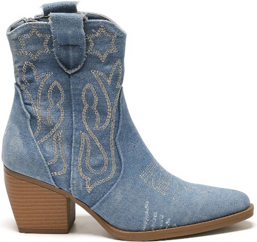 Weloveshoes Smile Favorites Dames Cowboylaarzen met Hak Kort Blauw Stof