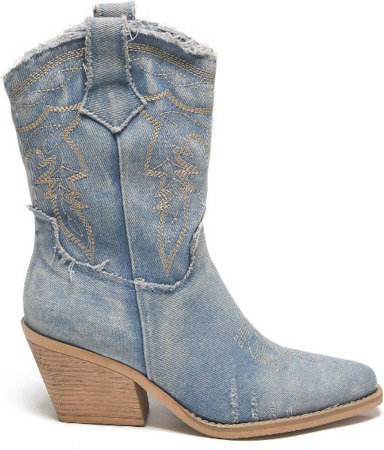 Weloveshoes SmileFavorites Dames Cowboylaarzen met Hak Kort Blauw Stof