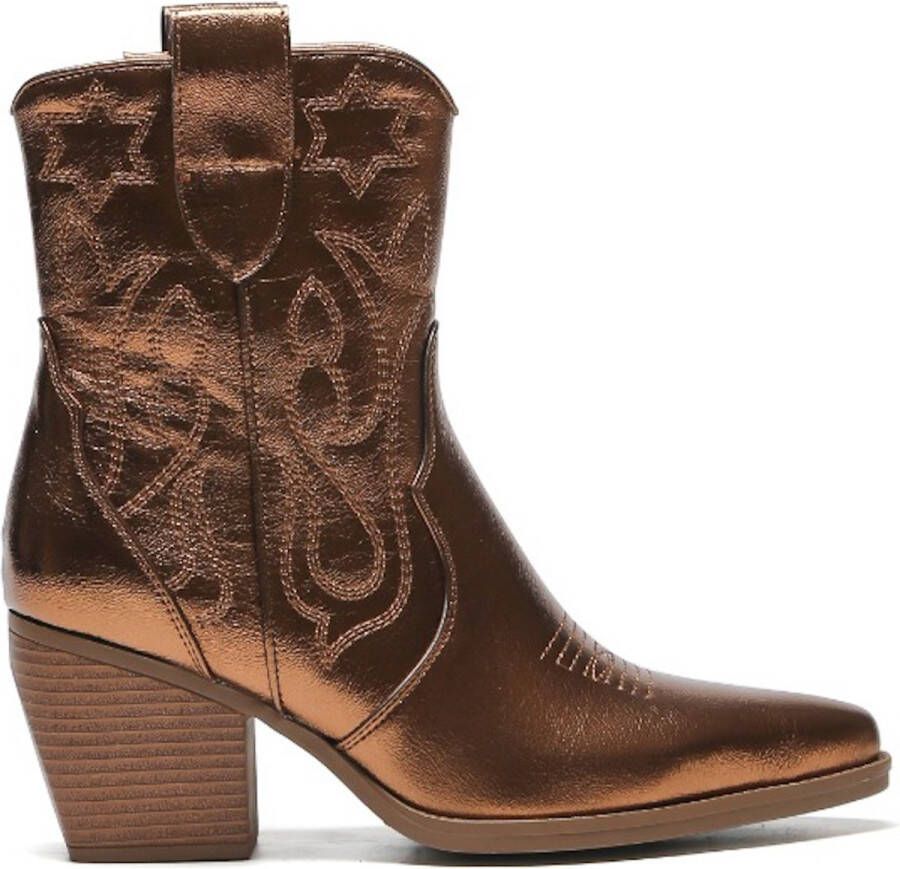 Weloveshoes SmileFavorites Dames Cowboylaarzen met Hak Kort Brons Imitatieleer