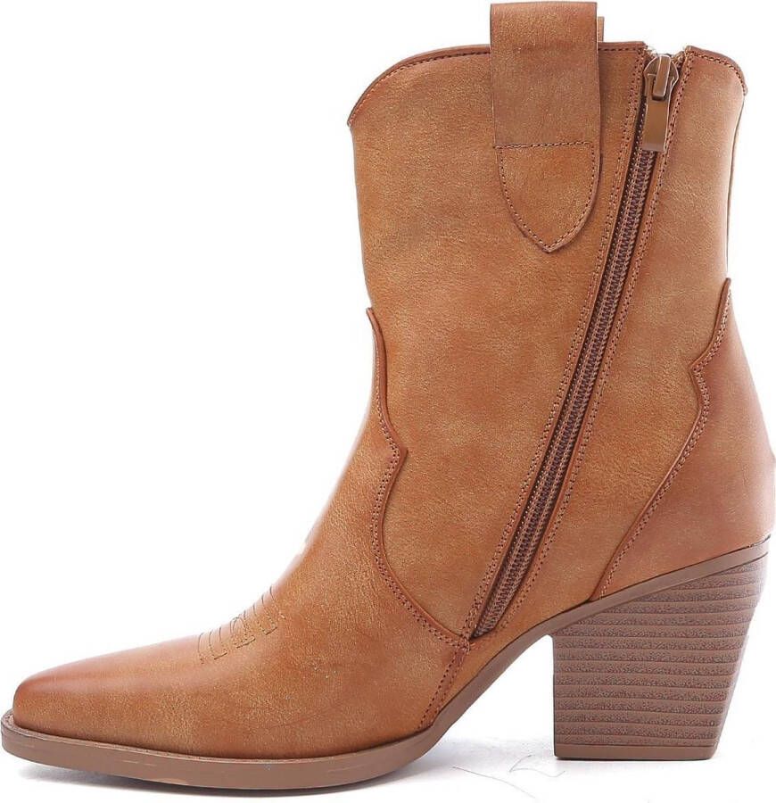 Weloveshoes Black Friday Deal Dames Cowboylaarzen met Hak Kort Imitatieleer Camel