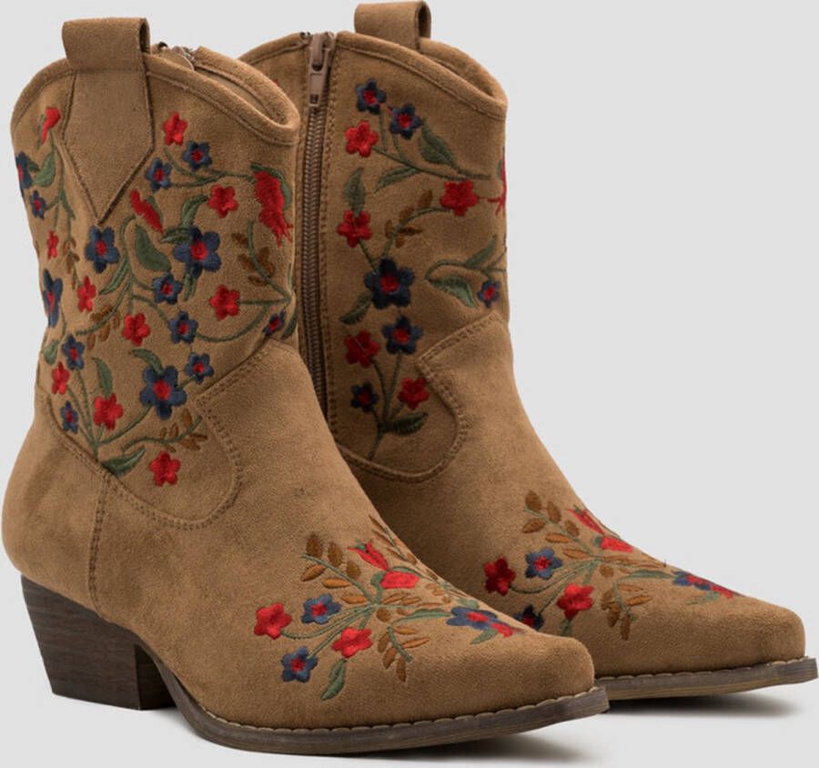 Weloveshoes SmileFavorites Dames Cowboylaarzen met Hak Kort Camel Suedine