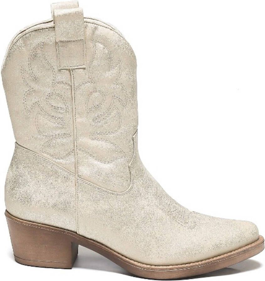 Weloveshoes SmileFavorites Dames Cowboylaarzen met Hak Kort Goud Imitatieleer