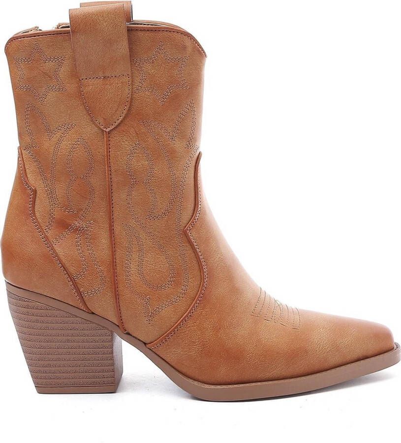 Weloveshoes Cyber Monday Deal Dames Cowboylaarzen met Hak Kort Imitatieleer Camel